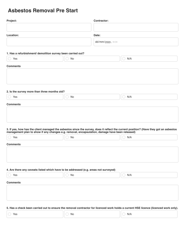Asbestos Removal Pre Start Template Cover Image