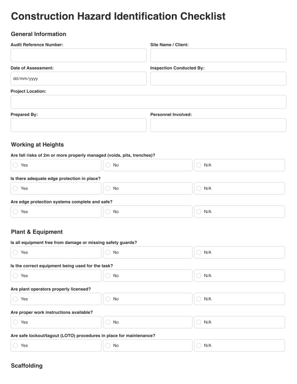 Construction Hazard Identification Checklist Template Cover Image