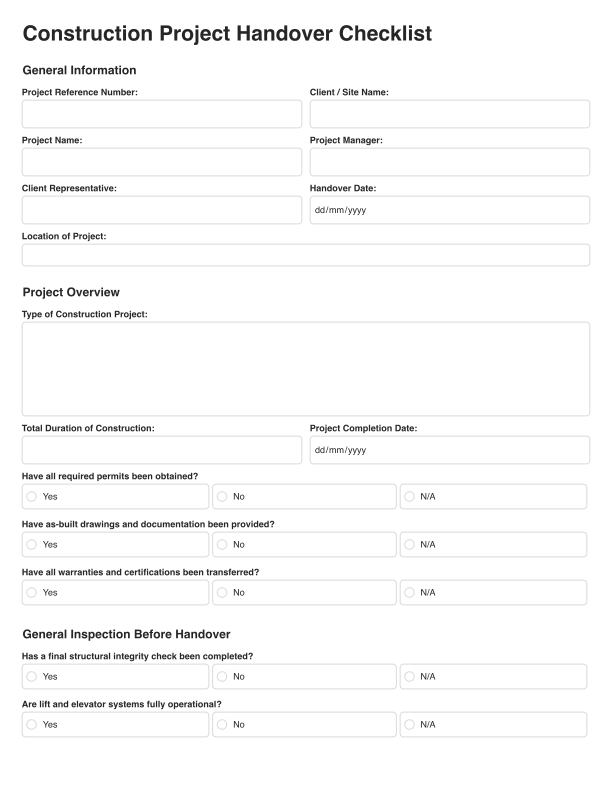 Construction Project Handover Checklist Template Cover Image