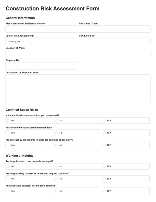 Construction Risk Assessment Form Cover Image