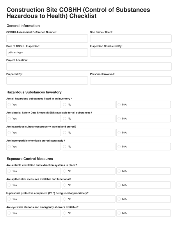 Construction Site COSHH Checklist Template Cover Image