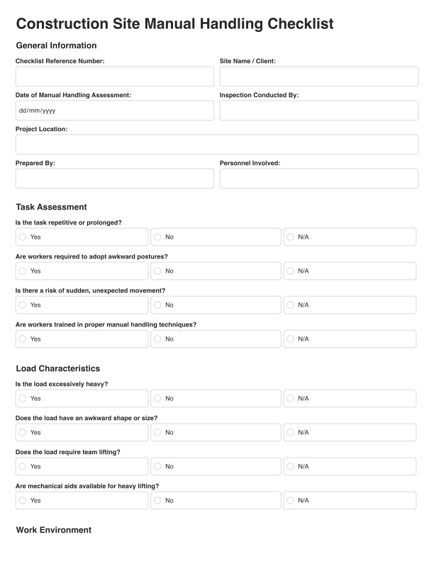 Construction Site Manual Handling Checklist Template Cover Image
