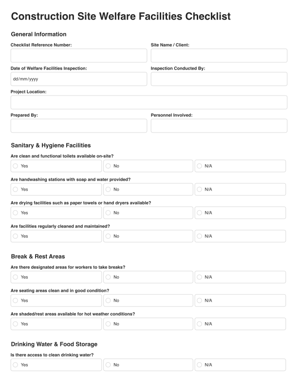 Construction Site Welfare Facilities Checklist Cover Image
