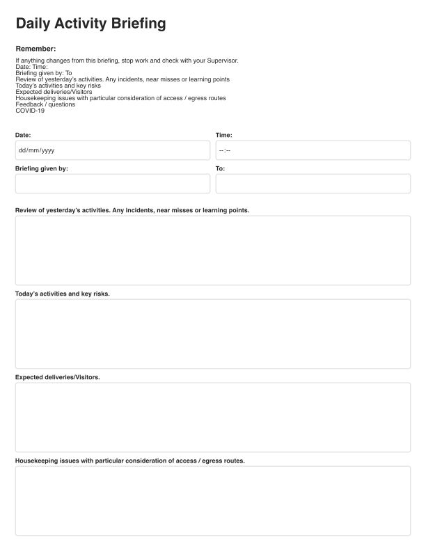 Daily Activity Briefing Template Cover Image