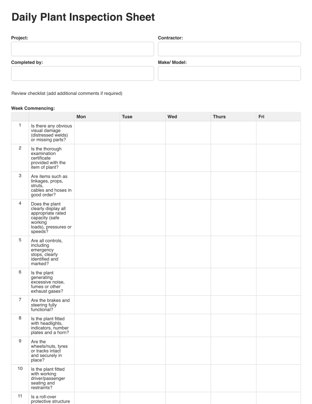 Daily Plant Inspection Sheet Template Cover Image