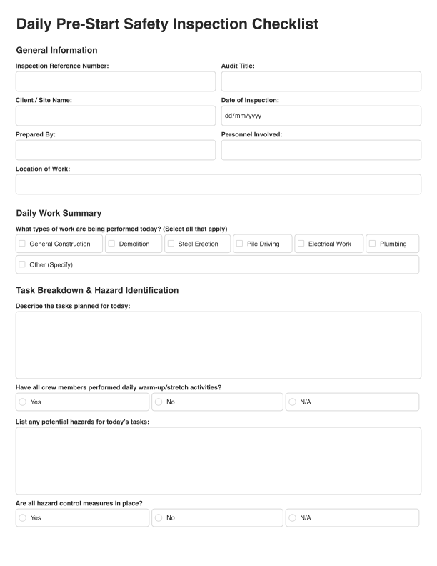 Daily Pre-Start Safety Inspection Checklist Cover Image