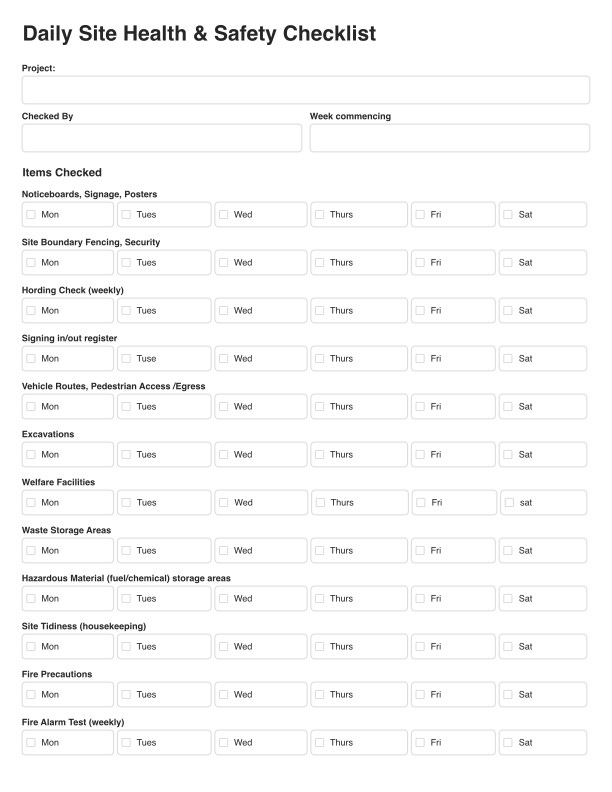 Daily Site Health & Safety Checklist Cover Image