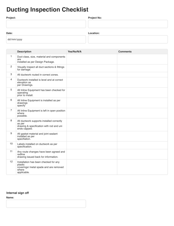 Ducting Inspection Checklist Cover Image