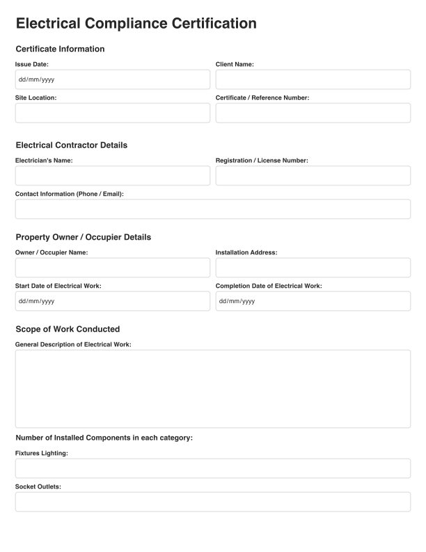 Electrical Compliance Certification Template Cover Image