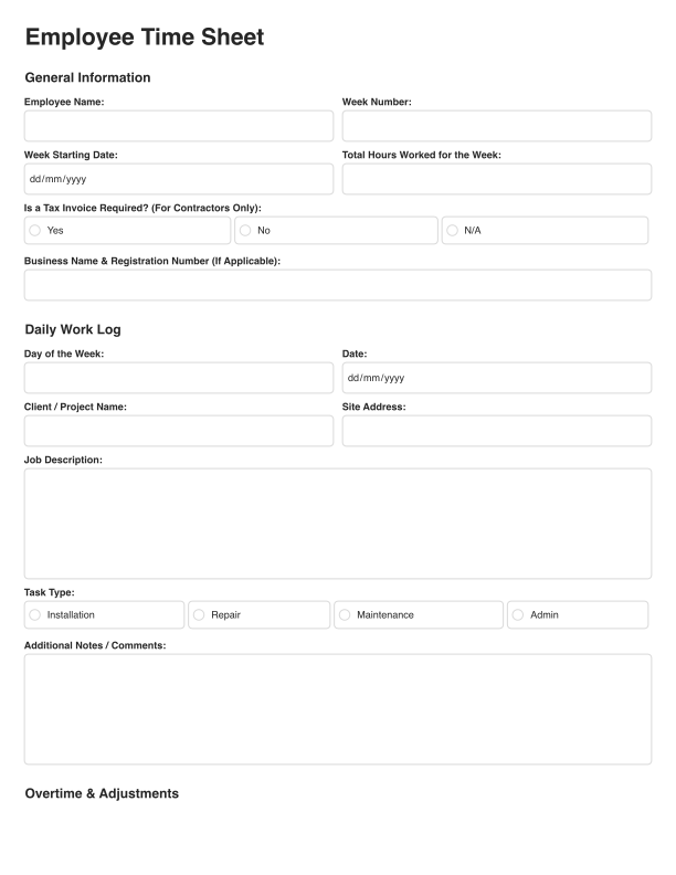 Employee Time Sheet Template Cover Image