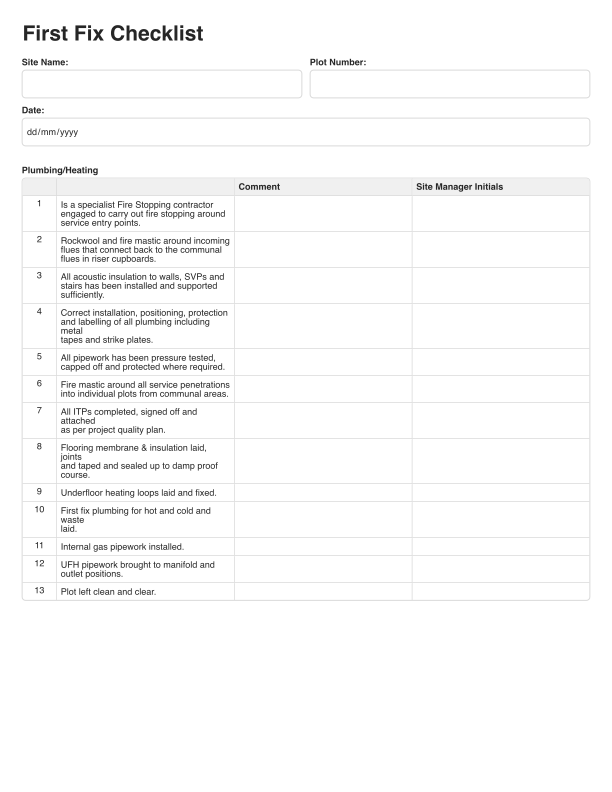First Fix Checklist - House Plot Cover Image