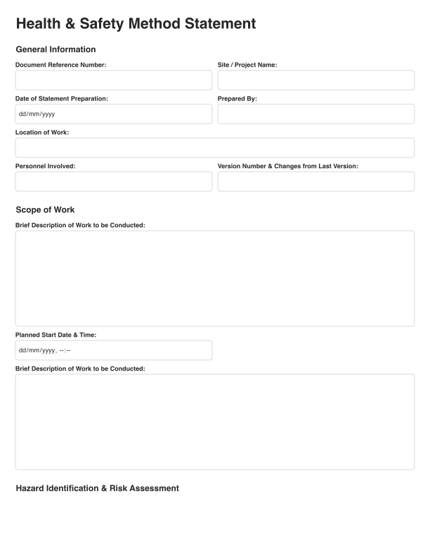 Health & Safety Method Statement Template Cover Image