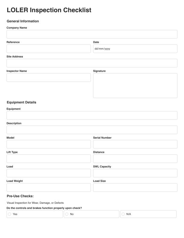 LOLER Inspection Checklist Template Cover Image
