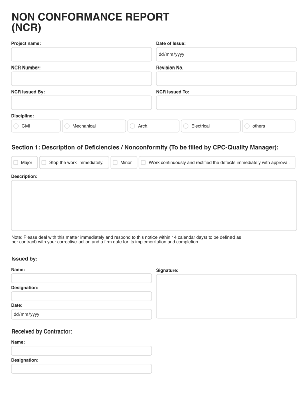 Non Conformance Report (NCR) Template Cover Image