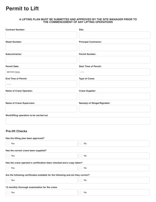 Permit to Lift Template Cover Image