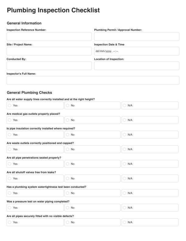 Plumbing Inspection Checklist Template Cover Image