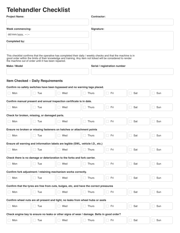 Telehandler Checklist Cover Image