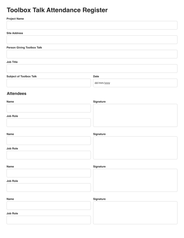 Toolbox Talk Attendance Register Cover Image