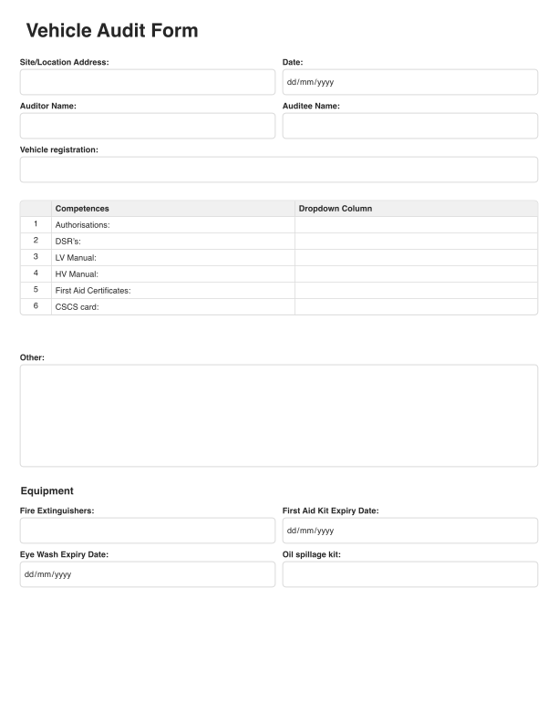 Vehicle Audit Form Cover Image