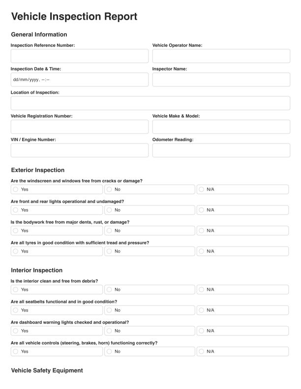 Vehicle Inspection Report Template Cover Image