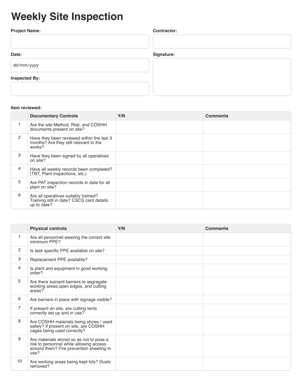 Weekly Site Inspection Template Cover Image