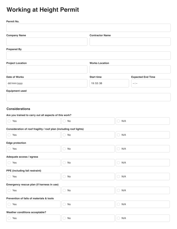 Working at Height Permit Template Cover Image