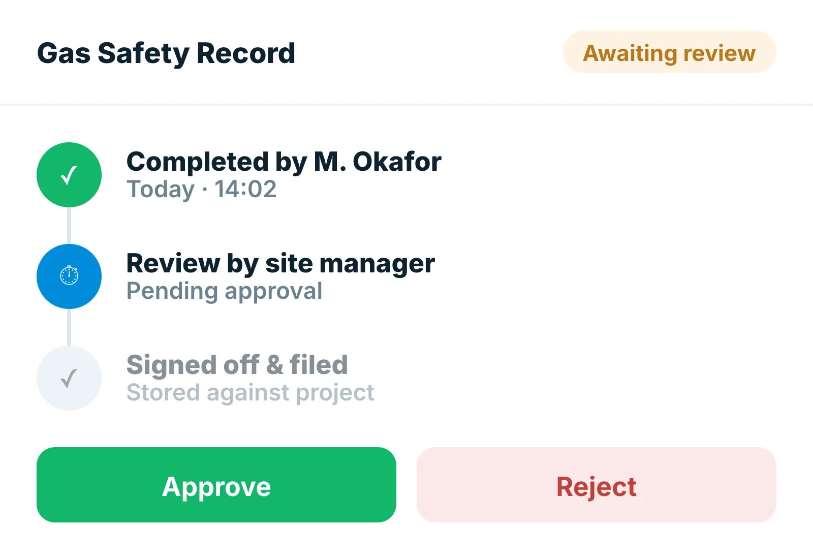 Adding an approval step before a construction form can be completed in Insite