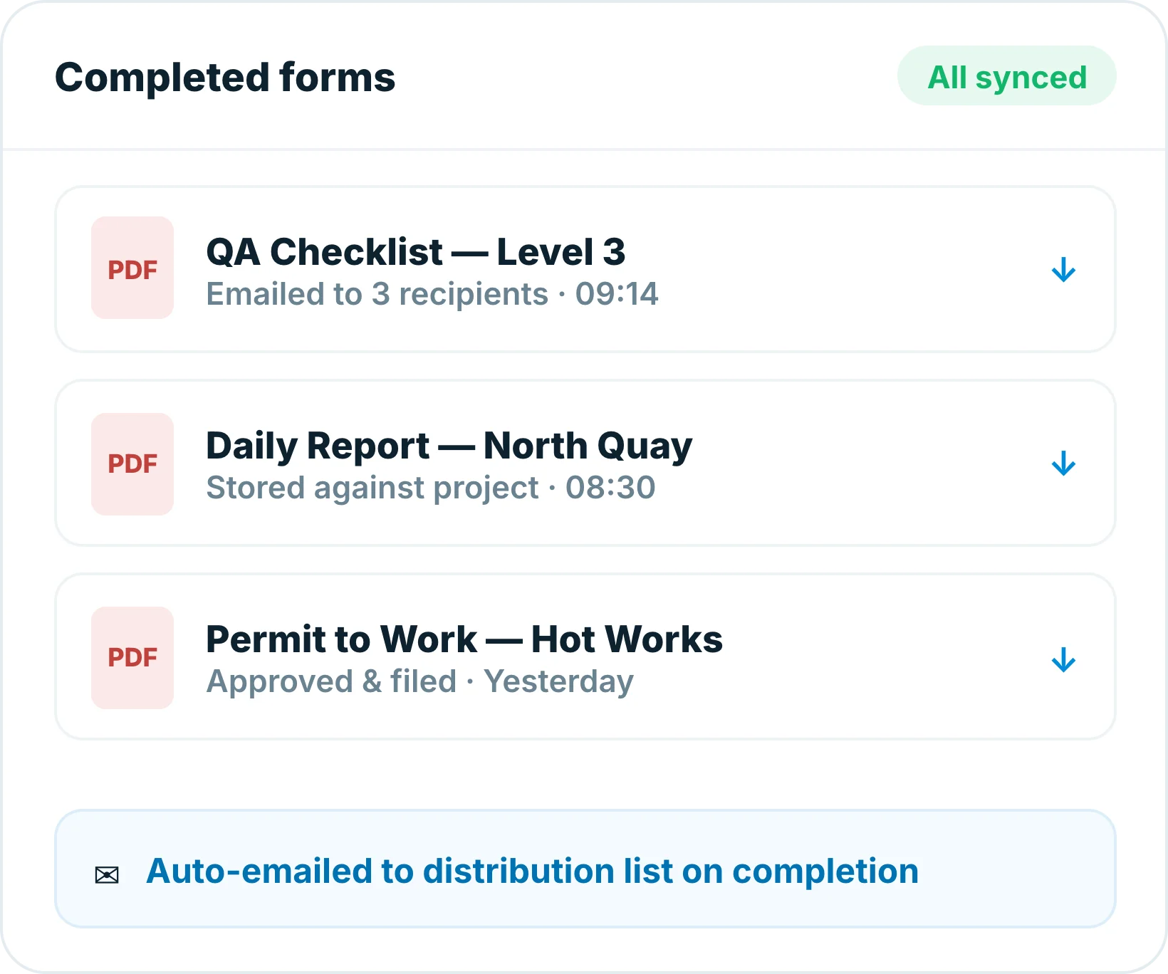 Exporting completed construction form records to PDF in Insite