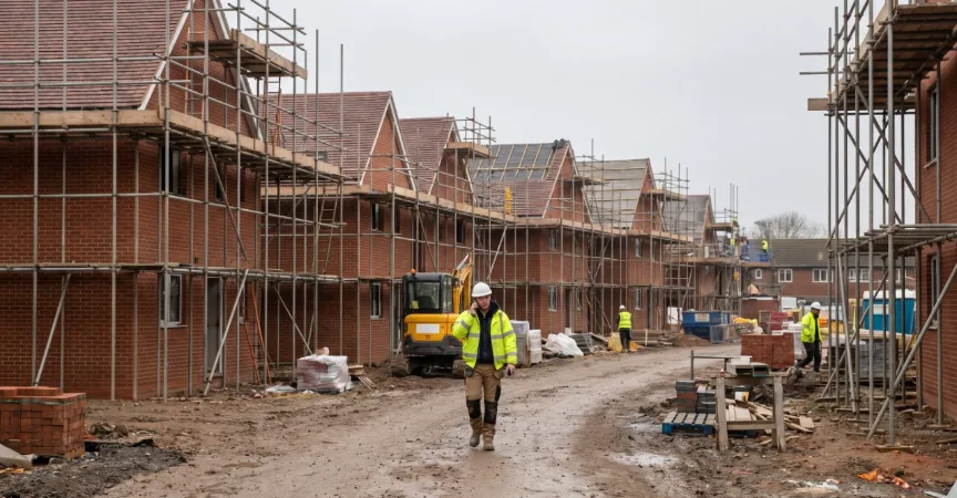 House builder site with plots under construction