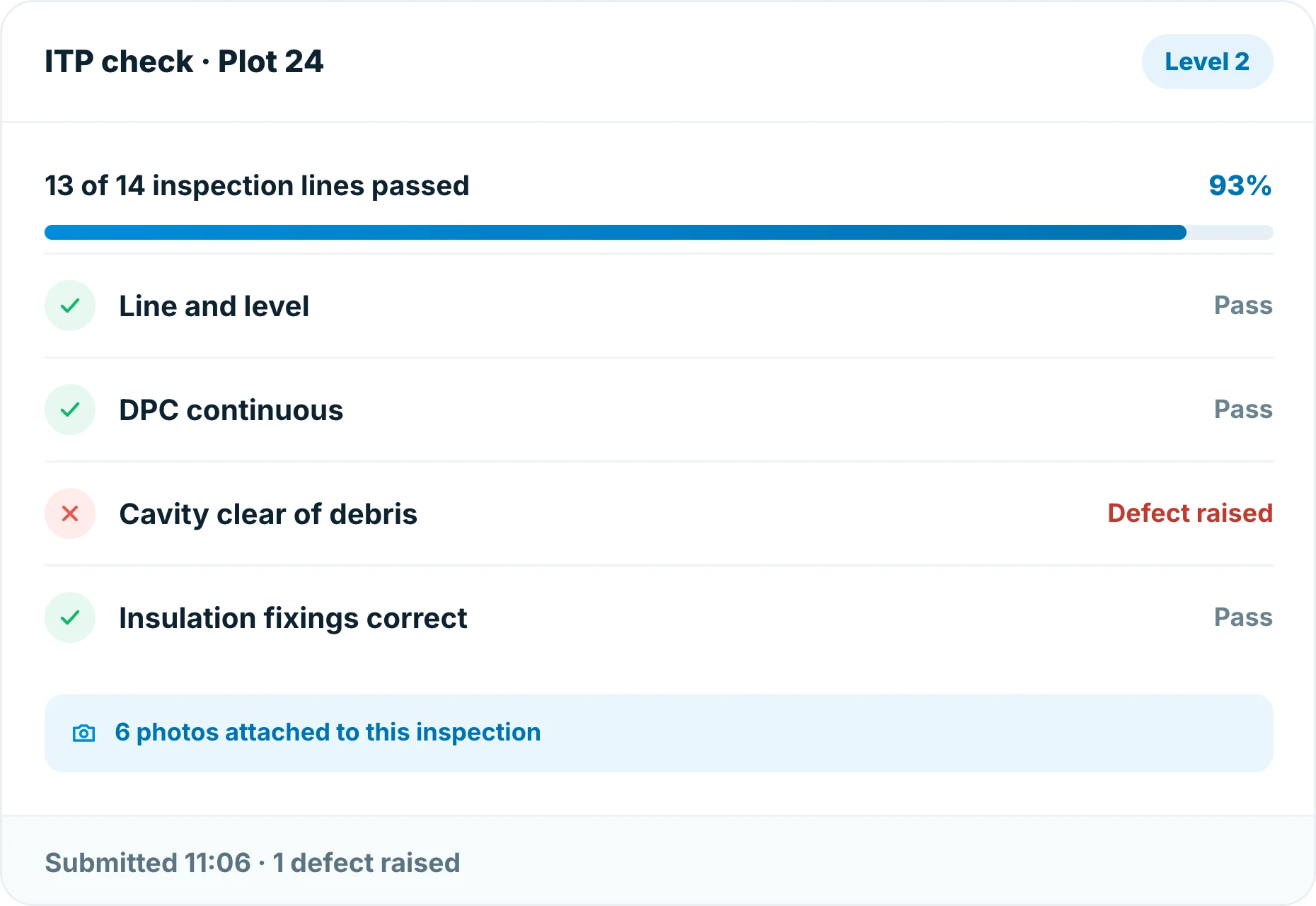 Insite inspection checklist on a phone, with ITP items signed off at the work face