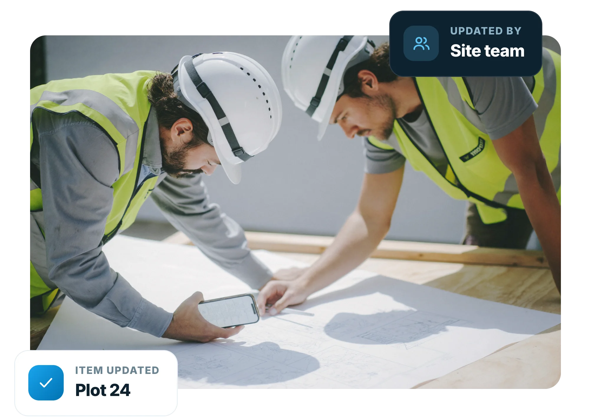 Tracker item being updated on site by the operative doing the work