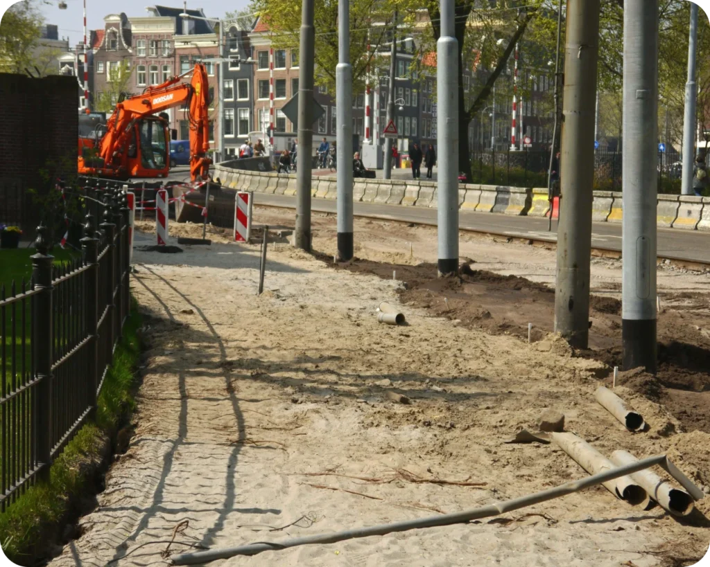 Street furniture installation site with groundworks under way, a Broxap project managed in Insite